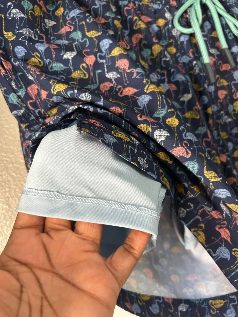 Rowm Men’s Navy Flamingo Swim Shorts with Mint Lining Sz XL Summer Casual TC0225